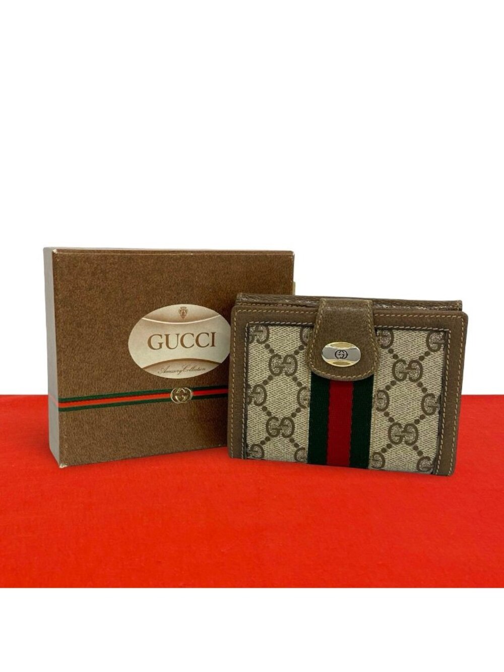 Gucci Vintage Sherry Line GG Pattern Logo Leather Bifold Wallet Brown